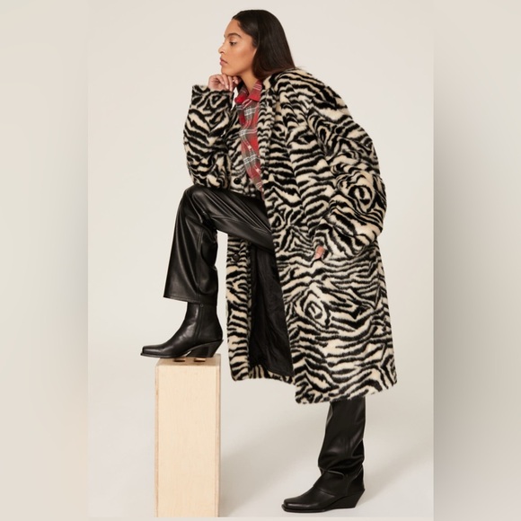 R13 Zebra Faux Fur Teddy Coat - Picture 1 of 6